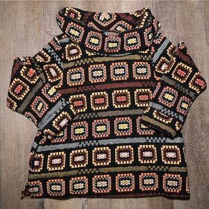 Shannon Passero Granny Square style Turtle Neck Sweater Women’s Small w/Pockets